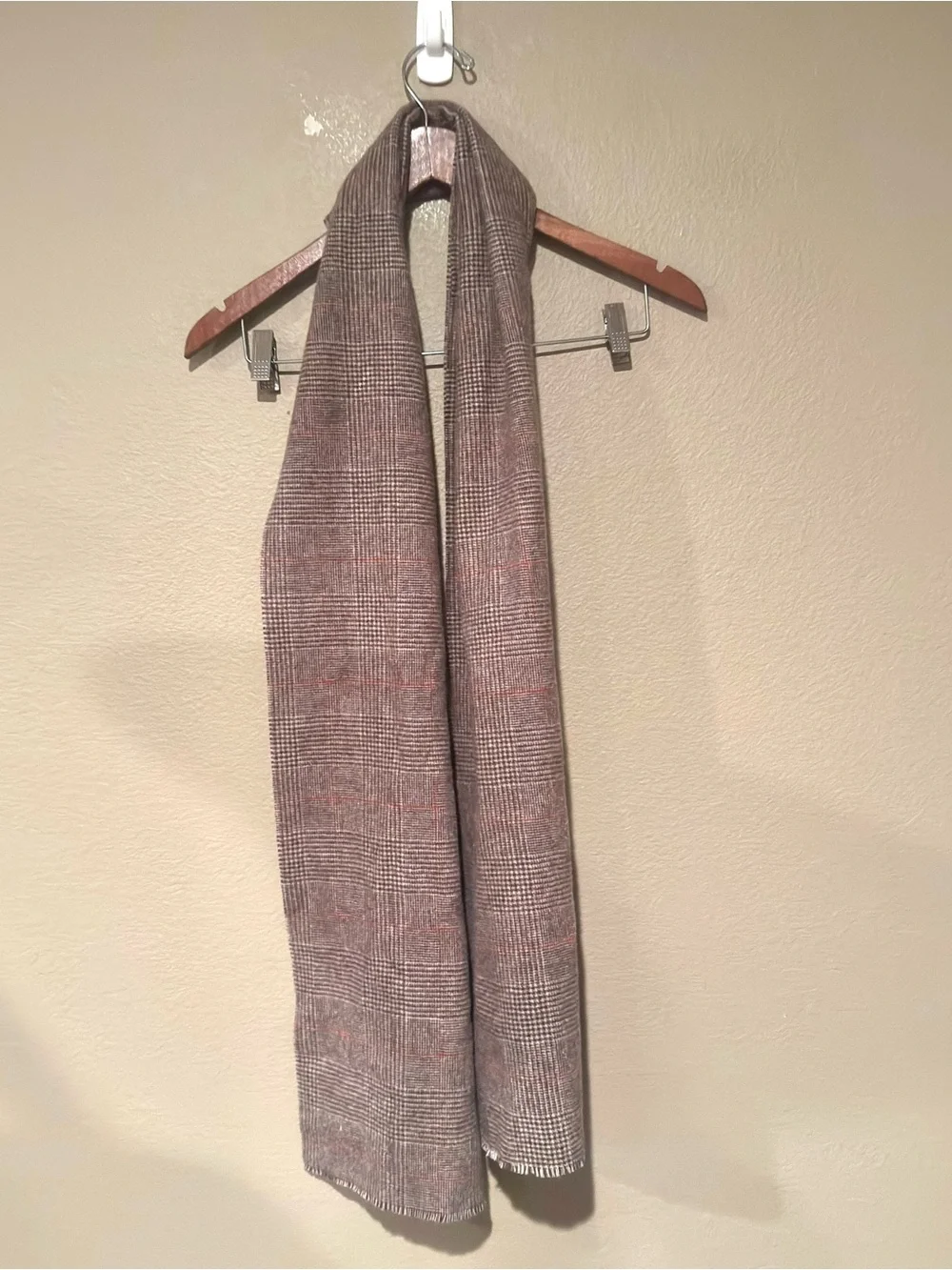 Line of Trade MENS Plaid Merino Wool Frayed Scarf Brown Tan